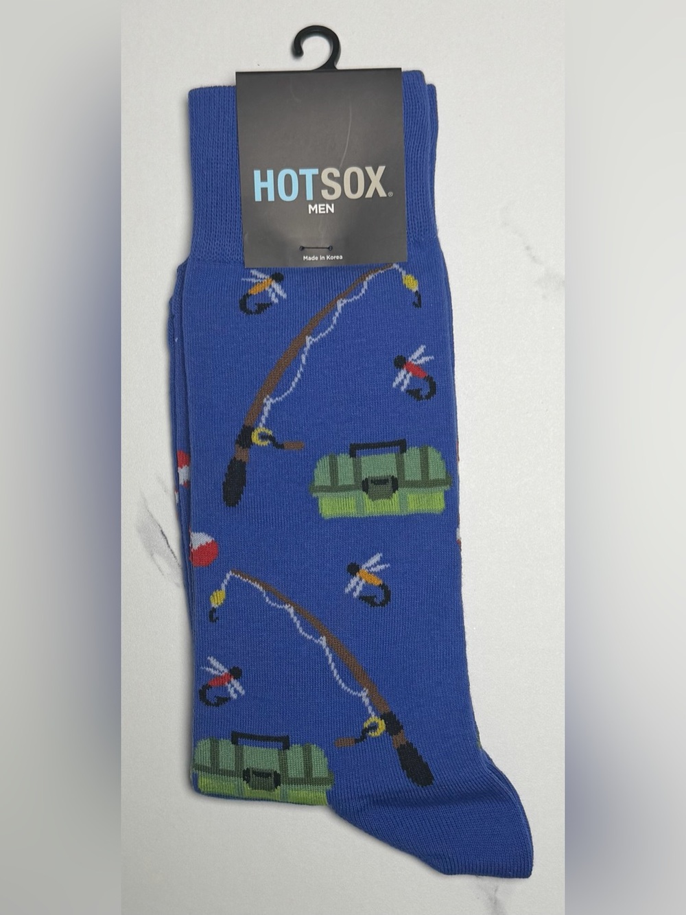 Hotsox Men Blue Fishing-Print Crew Socks